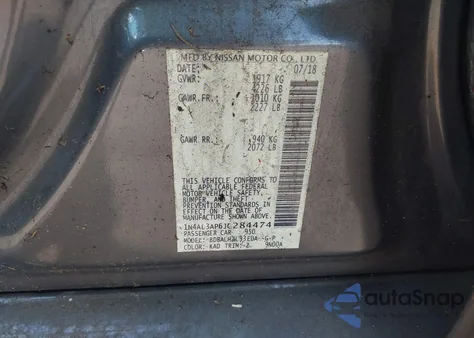 2018 Nissan Altima 2.5 Sr from USA, damaged, VIN 1N4AL3AP6JC284474